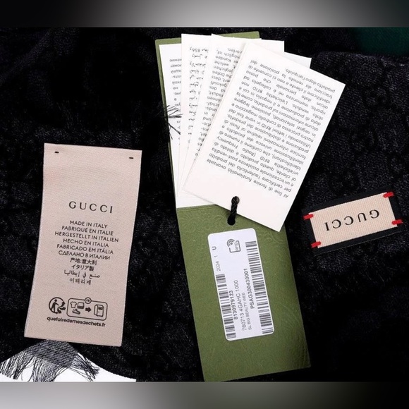 NEW GUCCI BLACK GRAY GG LARGE WEB LOGO OVERSIZE LANA WOOL SHAWL WRAP SCARF - Picture 6 of 6